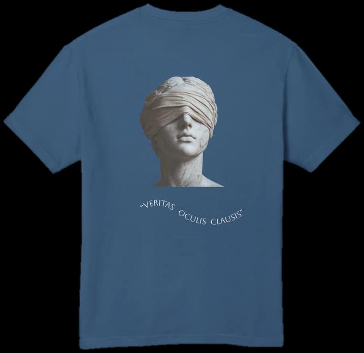 VERITAS OCULIS CLAUSIS tee, back print, faded navy
